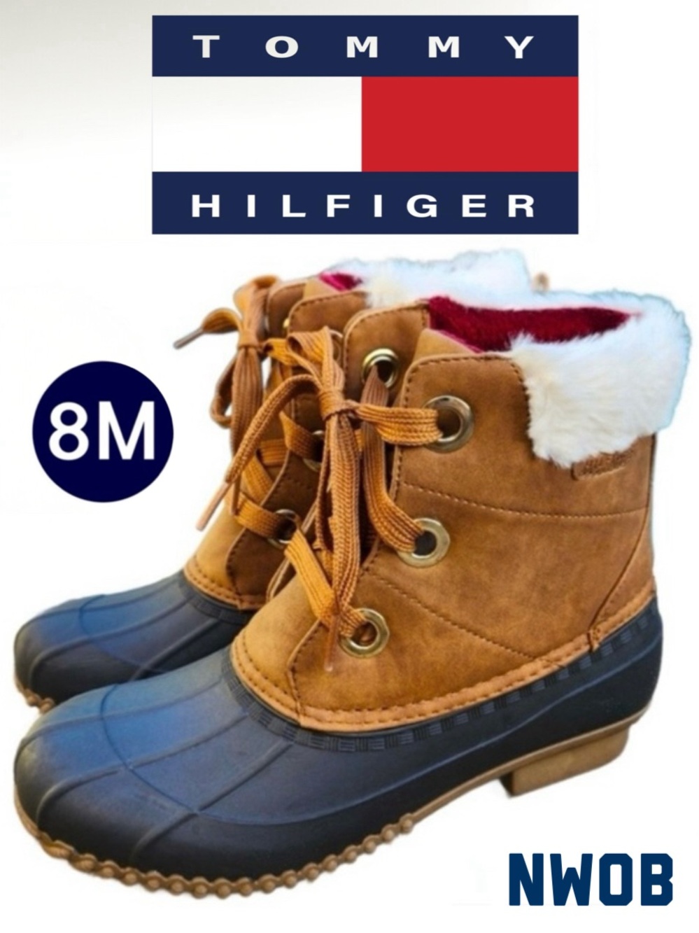 NWOB Tommy Hilfiger Ravino Brown Duck Ankle Boots Rain Booties (8M)